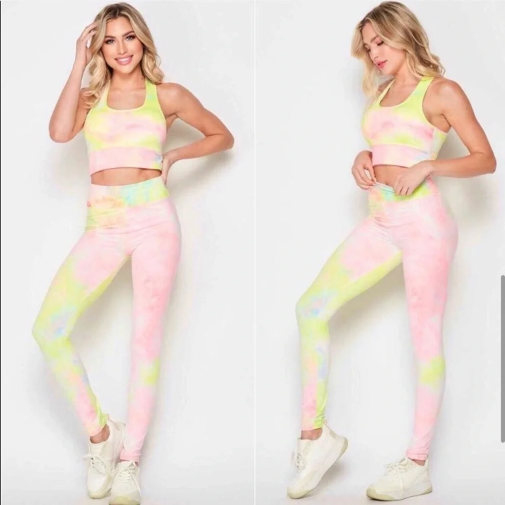 LAST ONE: Sherbet neon tie dye buttery soft yoga activewear set - Picture 6 of 6